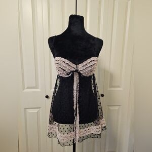Victoria's Secret Babydoll Black and Pink Lace Chemise  Lingerie SZ 36C